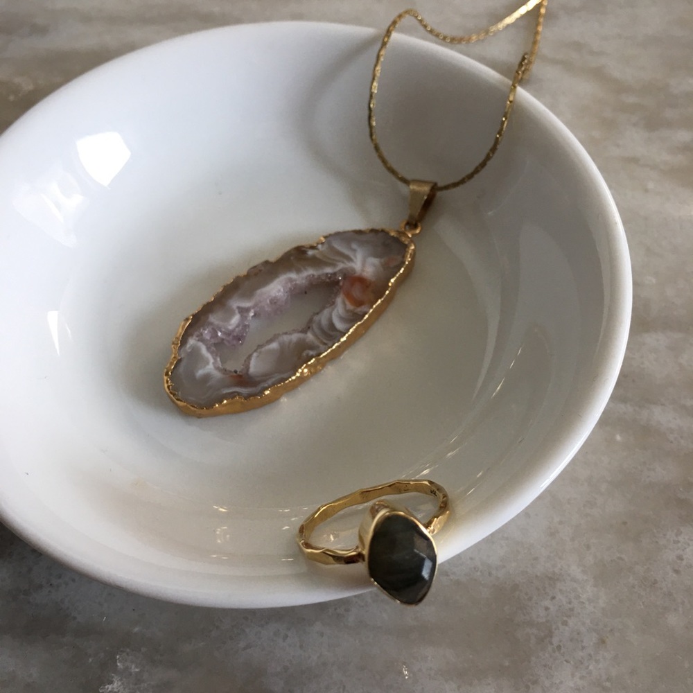 NWOT Genuine Geode Gem Necklace & Ring Set | Gold Plated, Size 5.5